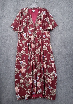 Tommy Bahama Dress Womens XL Red Floral Midi V Neck Short Sleeve A Line Boho - Image 1 of 4