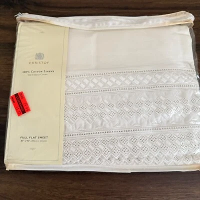 Vintage Christof Flat Sheet Full White Embroidered Eyelet Trim 100% Cotton NEW - Image 1 of 4