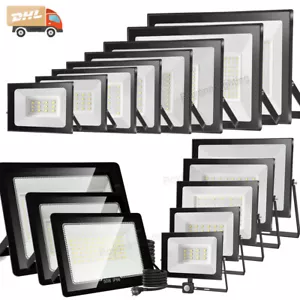 10W-500W LED Fluter mit Bewegungsmelder/Stecker Außen Strahler Scheinwerfer IP65 - Bild 1 von 43