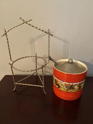 Azúcar vintage con tapa y soporte metálico hombre a caballo con perros Inglaterra  Foto 1 de 4