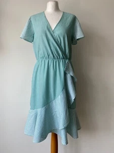 La Redoute Green Striped Faux Wrap Lined Dress Size 10 - Picture 1 of 5