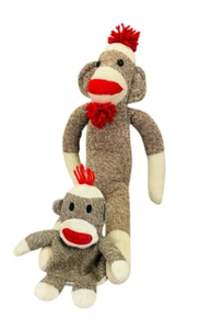 Vintage Sock monkey 20"brown/white with matching hand puppet 8" - Picture 1 of 9