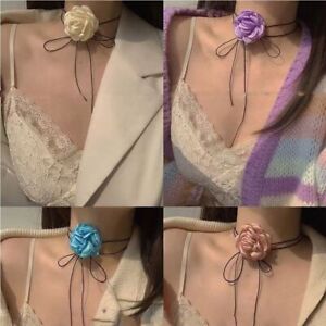 Cloth Flower Necklace Lace-up Rope Knot Clavicle Chain Big Flower Choker  Girl