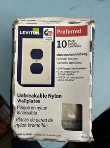 Leviton PJ8-TM Duplex Outlet Midsize Wall Plates, 10 Covers, Light Almond  P - Picture 1 of 5