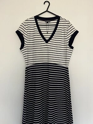 Tommy Hilfiger Джерси платье темно-синий белая полоса коротким рукавом эластичный пояс L - Изображение 1 из 4