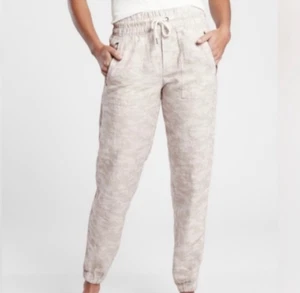 Athleta Cabo Tide Linen Joggers Size 6 Camo Zip Pockets Textured Casual - Picture 1 of 8