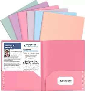 6 Pack Colored File Folders with Pockets and Business Card Holder, Pastel Decora - Picture 1 of 12