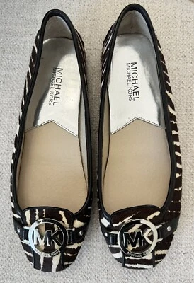 Michael Kors Mujeres Fulton Estampado Pelo-pantorrilla Mocasín Plano Negro Blanco S 7 1/2 M Foto 1 de 4