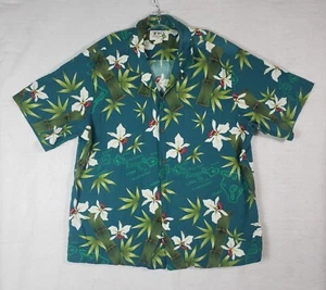 Vintage KYs Mens Hawaiian Shirt 3XL 3XLarge Blue Floral Camp Short Sleeve - Foto 1 di 8