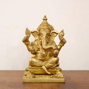 Ganapati Statue Hindu God Ganesha Brass Sculpture Vinayaka Puja Vigrah Gift Idol - Picture 1 of 5