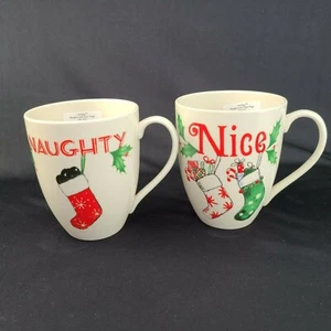 Lenox Mugs Naughty and Nice Christmas For the Holidays Coffee Tea Set of 2 New - Picture 1 of 12