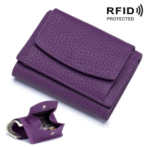 Women Men Small Trifold Wallet Real Leather Card Holder Coin Purse RFID Blocking - Picture 1 of 31