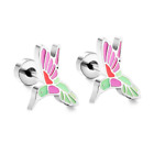 Tiny Humming Bird Stud Earrings Silver Colored Stainless Steel New