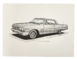 Chevrolet Impala Super Sport 1963 impresión artística firmada por D. McCrary 1992 12" x 9" - Imagen 1 de 4