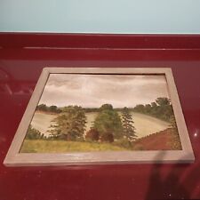 Original Mid  C20  Oil On Board Painting of fields and trees. Signed, framed
