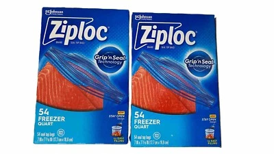 Juego de 2 Pks Bolsas Ziploc 54 Cuartos Congelador Ziplock Agarre N Sello Manténgase Abierto Diseño Foto 1 de 4