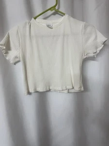 Zara Girls Size 13-14Y Short Sleeve Ribbed Cropped Tee Shirt White Baby Tee A61 - Picture 1 of 3