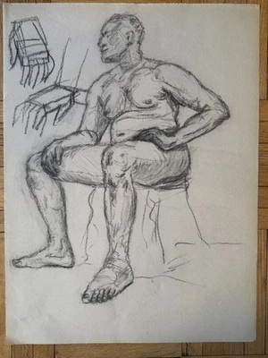 Figura masculina académica vintage dibujo en papel Peter Feldman 18 x 24 Gay Int Foto 1 de 4