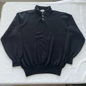 I Levrieri Sweater Mens XL Black Merino Wool Pullover Polo Henley Italy - Picture 1 of 6