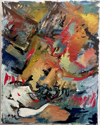 Pintura a óleo abstrata em tela 16”x20” composição náutica moderna original - Imagem 1 de 2