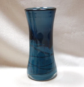 Blue Swirl Art Glass Vase Bud Vase Hand Blown 6" - Picture 1 of 5