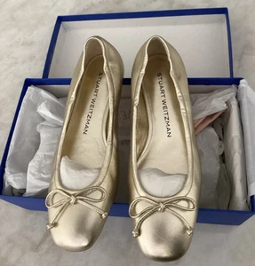Stuart Weitzman Bria flacher Ballerinas hellgold flüssigmetallic SI624 Größe 5 - Bild 1 von 7