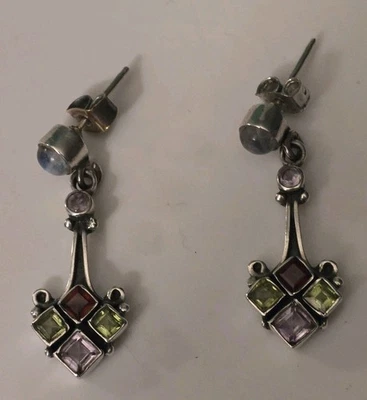 Висячие серьги из стерлингового серебра 925 пробы 1,35 дюйма в стиле бохо ручной работы - Изображение 1 из 4