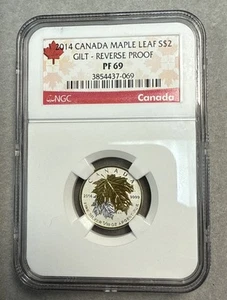 2014 SILVER CANADA $2 MAPLE LEAF GILT REVERSE PROOF NGC PF 69 - Picture 1 of 4