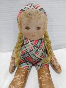 Maud Tousey Fangel 14" Cloth Doll Circa 1930's Rare HTF Doll Yarn Braids - Picture 1 of 24