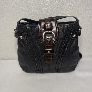 Brighton Rachel Crossbody Bag Organizer Black Brown Croc Embossed Pebble Leather - Picture 1 of 11