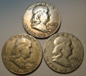 1952 S, 1949 S, 1948 P * (3) FRANKLIN Silber HALF DOLLARS abgebildet * USA kostenloser Versand - Bild 1 von 9