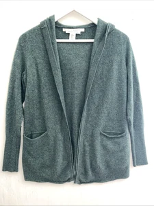 Max Studio grüne 100% Kaschmir 2-fädige Strickjacke mit Kapuze offene Fronttaschen Gr. M/S - Bild 1 von 5