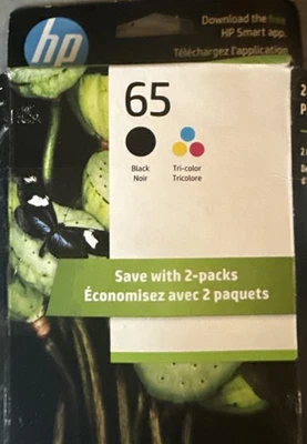 HP 65 2-pack Black/Tri-color Original Ink Cartridges, ~120 pages, T0A36AN#140 - Image 1 of 2