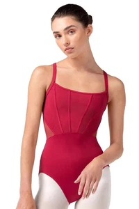 Bloch Ladies Mia Corset Front Mesh Back Camisole Leotard L70001B Cherry - Picture 1 of 3