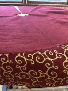 Vintage Burgundy & Gold Velvet Christmas Tree Skirt – 56” Diameter - Picture 1 of 5