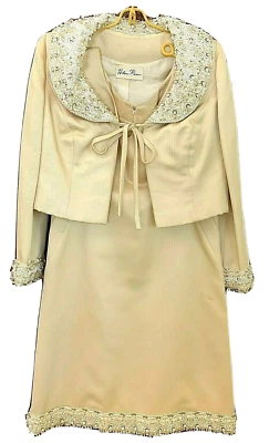 Vintage HELEN ROSE 2 Piece Formal Dress & Jacket Beaded Jeweled Cream Color Sz M - Image 1 of 4