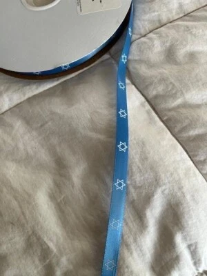 100 Yards Screen Printed Satin Blue 3/8" Star of David Ribbon/100% Polyester - Image 1 of 2