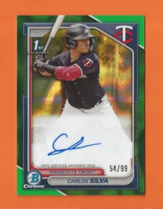 2024 Bowman cromo 1er REFRACTOR LAVA VERDE CARLOS SILVA AUTO #d/99 *LEER* - Imagen 1 de 2