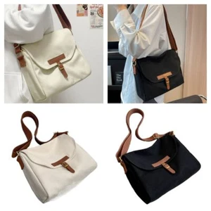 Canvas Crossbody Bag White Black Casual Bags Commutting Shoulder Bag Girls - Picture 1 of 14