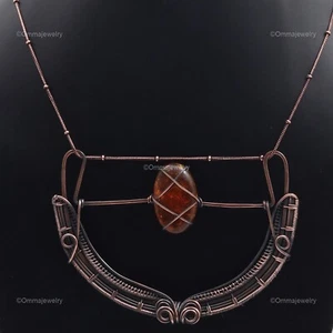 Created Amber Chain Necklace Handcrafted Copper Birthday Gift Jewelry 24.0" - Picture 1 of 6