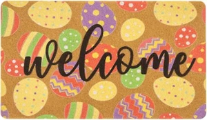 Easter Welcome Doormat for Outdoor Entrance - Happy Easter Eggs Non-Slip Front D - Picture 1 of 12