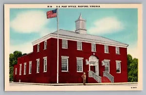 Radford Virginia VA EE. UU. Oficina de Correos Edificio Bandera Lino Postal 1930-45 - Imagen 1 de 2