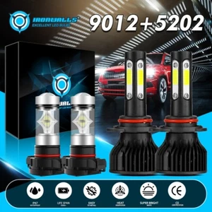 4-Sides 9012 LED Headlight & 5202 Fog Bulbs 6500K For GMC Sierra 1500 2014 2015 - Picture 1 of 12