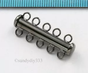 1x OXIDIZED STERLING SILVER 5-STRAND SLIDE BOX CLASP 30mm #3207 - Picture 1 of 2