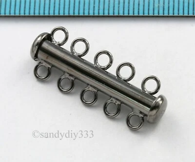 1x OXIDIZED STERLING SILVER  5-STRAND SLIDE BOX CLASP 30mm #3207 - Image 1 of 2