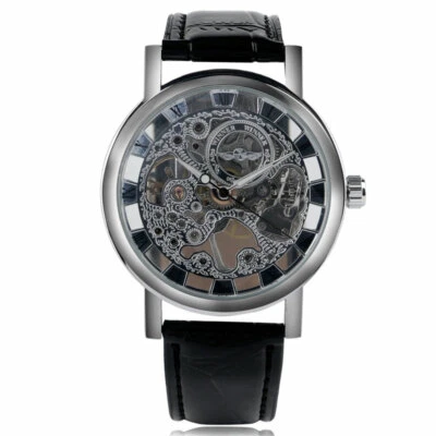 WINNER Mens Silver Skeleton Mechanical Watch Hand-Winding Leather Strap Watches - Image 1 of 4