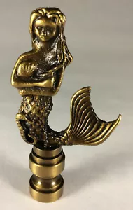 New 2 7/8" Solid Brass Mermaid Lamp Harp Finial, Antique Brass Finish #LF262A - Picture 1 of 4