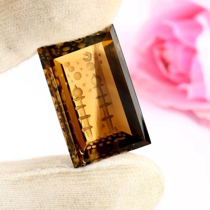 Piedra preciosa suelta natural cuarzo ahumado corte fantasía talla elegante piedra octágona A1758 Foto 1 de 3