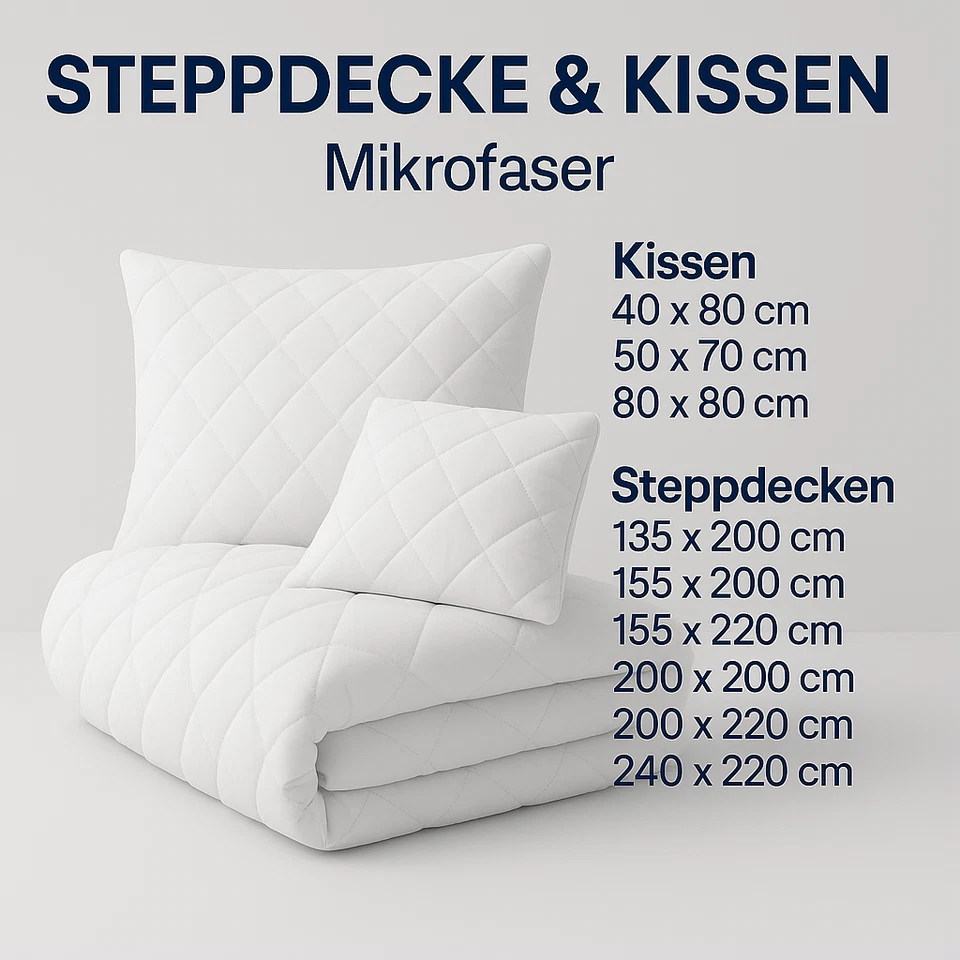 Steppdecke & Kissen Set Mikrofaser Bettdecke leicht waschbar | viele Größen - Bild 1 von 1