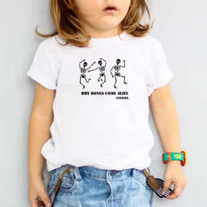 Gildan T-shirt Boy 4T  White Tee Cotton Dry Bones come alive Skeleton  - Picture 1 of 2